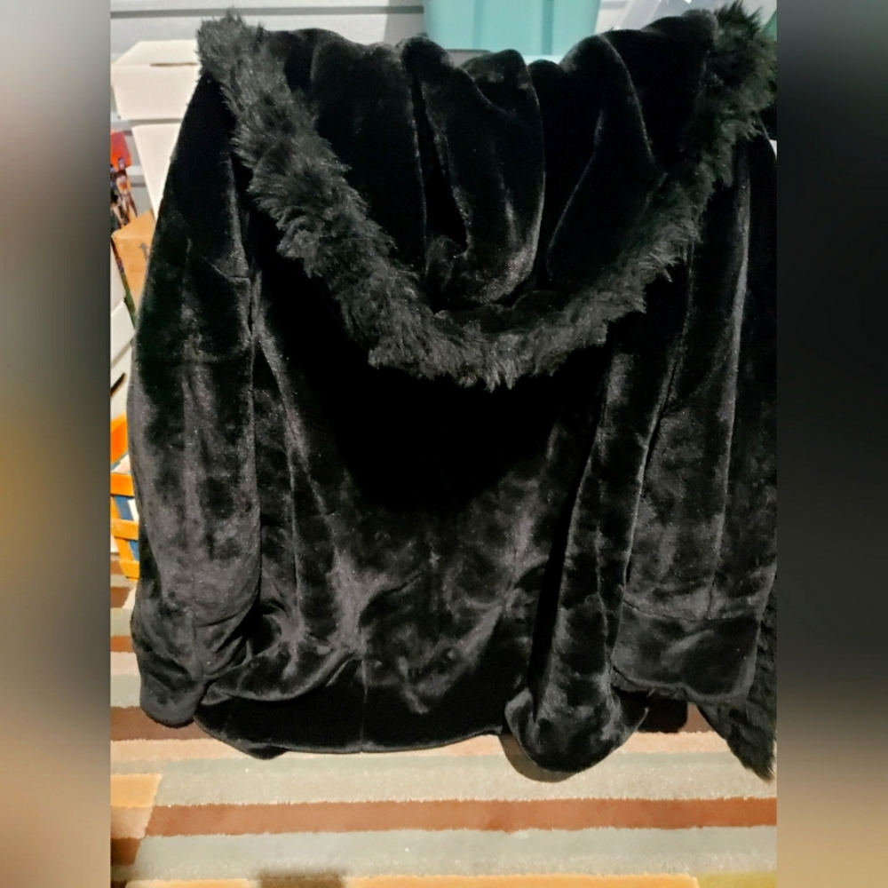 Excelled Black Faux Fur Coat w Hood 2XL Plus Size